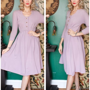 1950s Jean Lang Pale Purple Wool Dress 