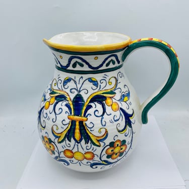 Vintage Tuscany Geometric Floral Design Decorative Ceramic Pitcher 10