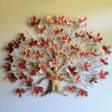Vintage Metal Maple Tree Wall Art Sculpture by Paul Wellington 
