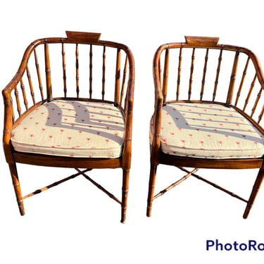Beautiful vintage faux bamboo arm chairs with cane seats by Hekman 