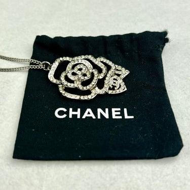 CHANEL Crystal Camellia Necklace, Silver