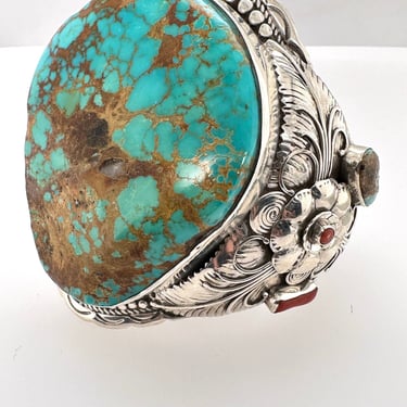 Amazing Navajo Large Slab Easter Blue Turquoise Sterling Silver Cuff Bracelet 