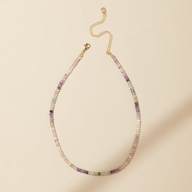 Rainbow Fluorite Beaded Necklace, Ombre Rainbow Beaded Necklace, Dainty Layering Necklace, Candy Gemstone Necklace, Tiny Stone Necklace 