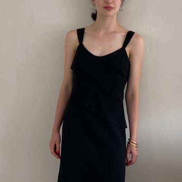 90s silk chiffon tiered slip dress / vintage black ruffle slip dress LBD | XS S 