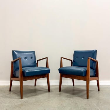 Pair of MCM Jens Risom Walnut Lounge Chairs 