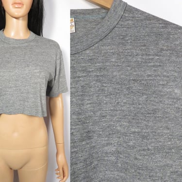 Vintage 70s/80s Super Soft Heather Gray Worn In Cropped Tshirt Made In USA Size M/L 
