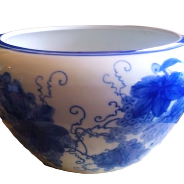VINTAGE Oriental Lotus Bowl, Blue and White Decor, Oriental Porcelain Vase, Large Asian Vase, Home Decor 