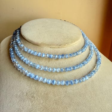 Vintage Givre Pale Blue Glass Necklace 