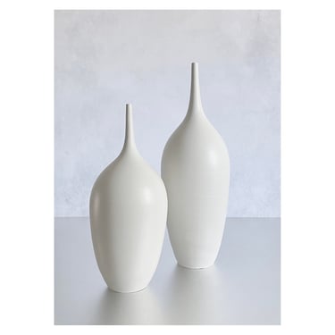 SHIPS NOW-Seconds Sale- 2 White Matte Teardrop Bottle Vases by Sara Paloma 