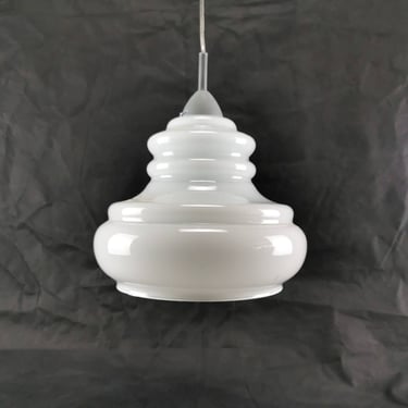 Vintage Pendant White Glass Lamp, Ceiling Glass Lamp, White Glass, Made In Yugoslavia 70's, Mid Century Glass Lamp 