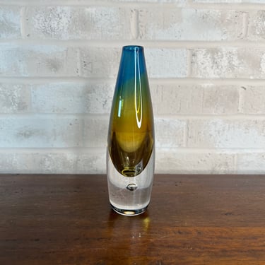 Vintage Vicke Lindstrand Kosta Vase - Swedish Blue and Gold Sommerso Style 