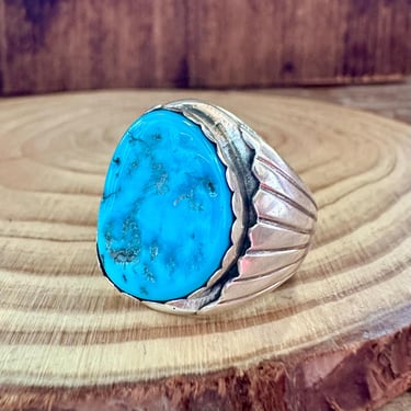ALVERY SMITH Turquoise and Sterling Silver Mens Ring | Kingman Turquoise | Native American, Southwestern Jewelry | Navajo Made | Size 12 