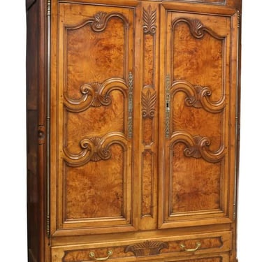 Antique Armoire, French Provincial Louis XV Style Burlwood Elm, Shelves, Drawers
