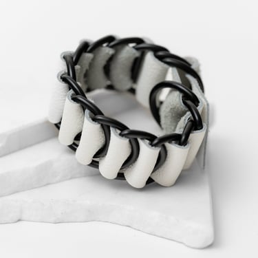 White Leather and Chain Cuff