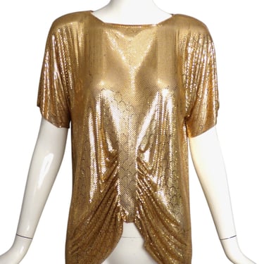 WHITING & DAVIS- 1980s Gold Metal Mesh Blouse, Size 6