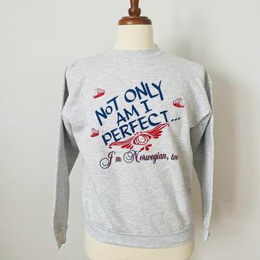 Vintage Heather Gray Norwegian Graphic Sweatshirt / Humorous / Made in America / 1980s / FREE SHIPPING 