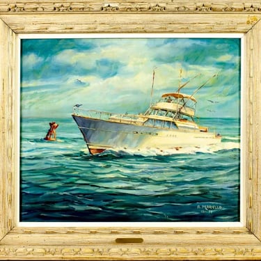 Oil Painting, A Perriello, Ship Theme, US, 20C C."Defense Rests", 1971, Vintage!