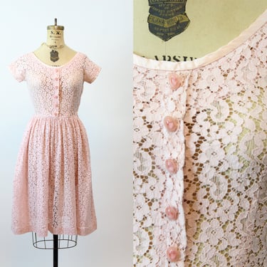 1950s BABY PINK cotton lace dress xs | new spring summer 