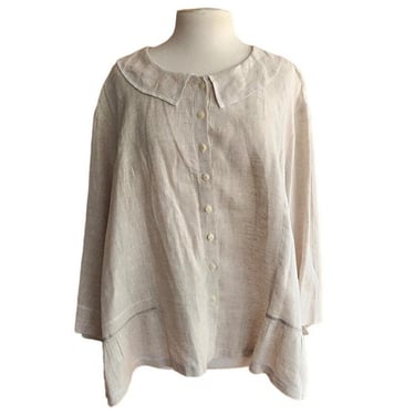 Vintage FLAX Beige Linen Blouse Tunic Top Size 3G 