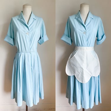 Vintage 1950-60s Blue Shirtwaist Dress / Waitress Dress // M 