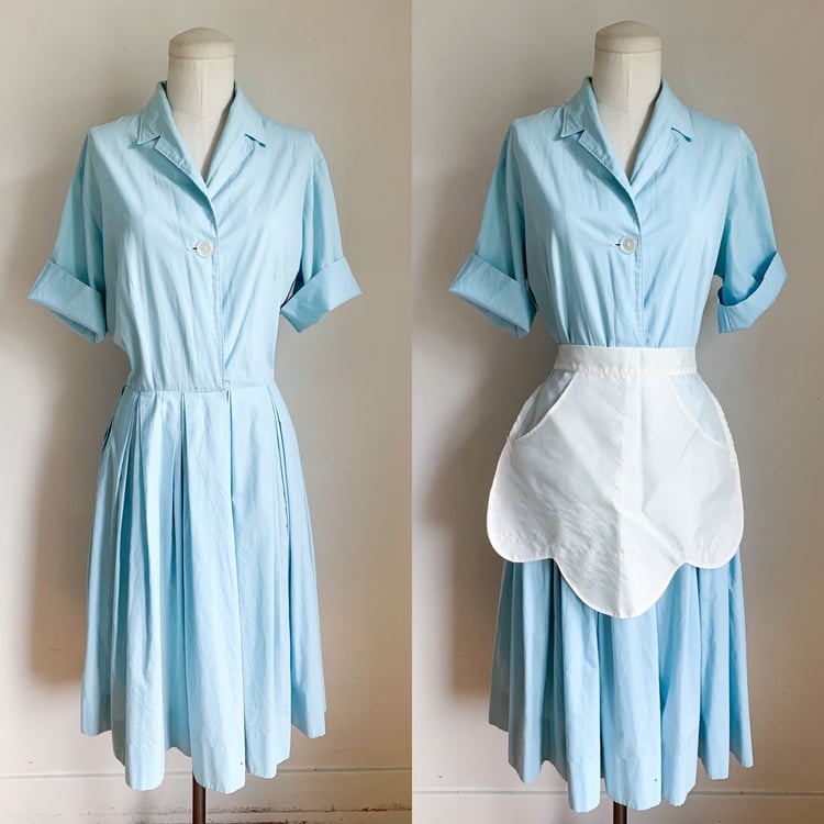 Vintage 1950-60s Blue Shirtwaist Dress / Waitress Dress // | Ms. Tips - Minneapolis, MN