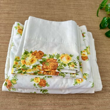 Vintage Lady Pepperell Full Floral Sheet Set (Flat, Fitted & 2 Pillow Cases) - Fine Bedding 