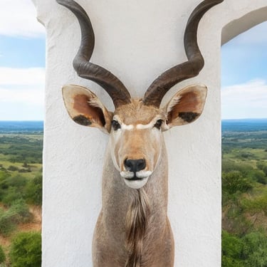 Large African Greater Kudu Taxidermy Shoulder Mount with Stunning Expression and Straight on Stance 