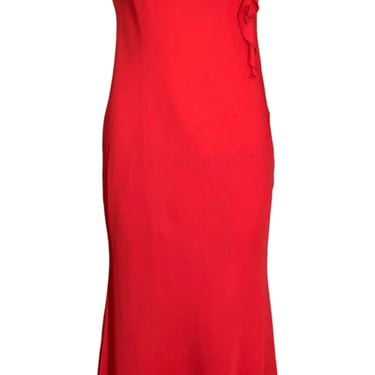 Mila Schön Cherry Red Asymmetrical Ruffled Detail Gown