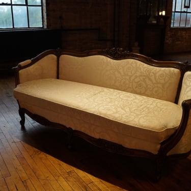 Wood Carved Accented White Couch