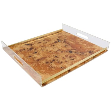 Tommaso Barbi 1970s Lucite and Burl Wood Barware Tray