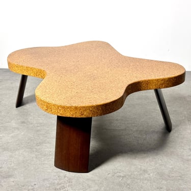 Paul Frankl Model 5005 Mahogany Cork Top Amoeba Coffee Table for Johnson Furniture 1950's 