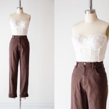high waisted jeans | 90s vintage Bill Blass relaxed fit stretch straight leg brown mom jeans 