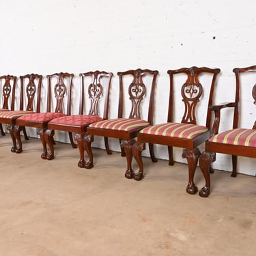 Baker Furniture Chippendale Carved Mahogany Dining Chairs, Set of Eight