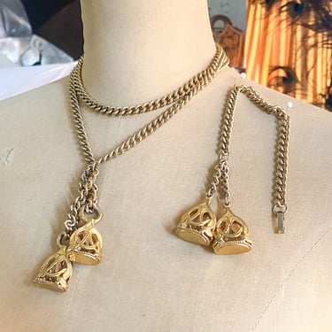1950s Gold Necklace & Bracelet Set | 50s Gold Lariat Necklace Set 
