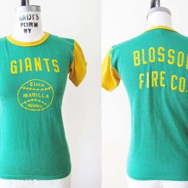 Vintage 70s Mason Athletic 2 Tone Durene Jersey Shirt XS S - 1970s Yellow Green Baseball Giants T Shirt 