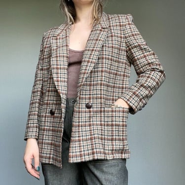 Vintage 80's Giorgio Saint Angelo Wool Plaid Fall Colors Checkered Blazer Sz M 