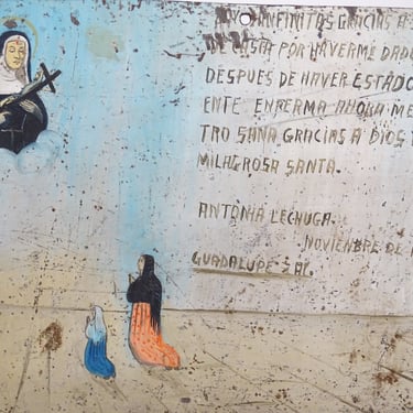 Antique Santa Rita de Casia Ex Voto, Mexican Votive Painting on Tin, Original Retablo, Vintage Religious Milagro Miracle 
