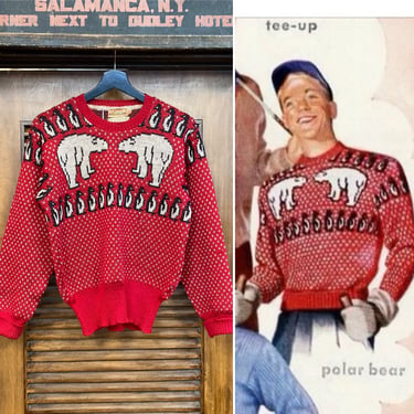 Vintage 1940’s “Jantzen” Atomic Polar Bear x Penguin Wool Rockabilly Sweater, 40’s Winter Top, Vintage Knit Sweater, Vintage Clothing 