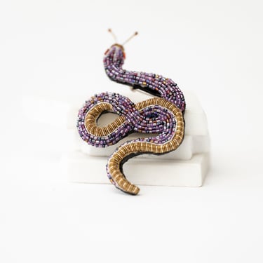 Amethyst Snake Embroidered Pin