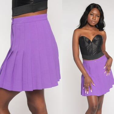 Purple Tennis Skirt 80s Pleated Mini Skirt Retro Uniform School Girl Skirt High Waisted Preppy Plain Hipster Summer Vintage 1980s Medium M 