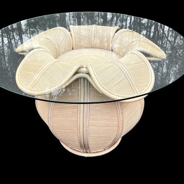 Fabulous vintage bent rattan flower table with glass top 