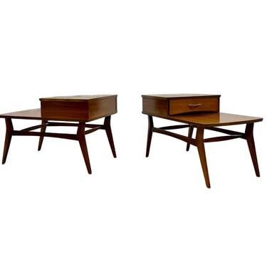 Mid Century MODERN Solid WALNUT Tiered End TABLES by Mersman, c. 1960's 