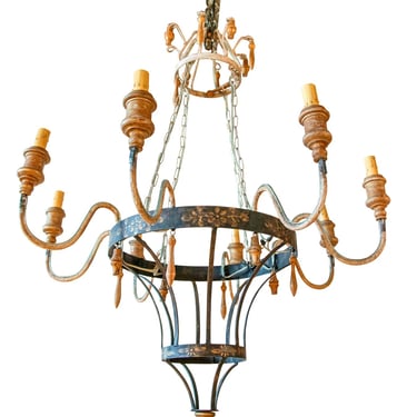 Tole Painted and Wood Chandelier