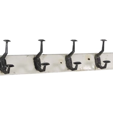 European Art Deco 5 Double Arm Black Aluminum Hooks Wood Wall Rack