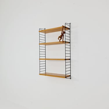 Original MCM Ash shelving system - consists of Black lacquered metal ladders, from string Stockholm 1960s 