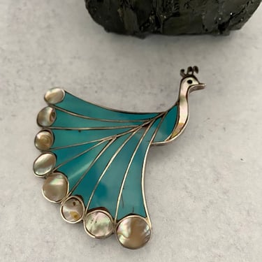 Vintage Zuni Native American Peacock Pendant Brooch Pin 