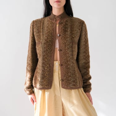 Vintage 90s Emanuel Ungaro Brown Mohair Knit Cardigan Sweater w/ Reptile Pattern Buttons | Made in Italy | 1990s Ungaro Designer Cardigan 