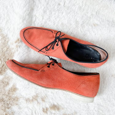 Vintage 1960s Orange Suede Oxford Shoes / woman's size 9 