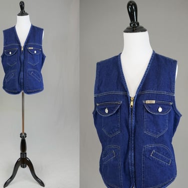 80s 90s Gitano Denim Vest - Zip Front - Cotton Jean - Vintage 1980s 1990s - M 