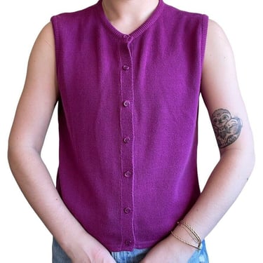 Vintage Womens 70s LL Bean Purple Cotton Cardigan Sweater Vest Made in USA Sz M 